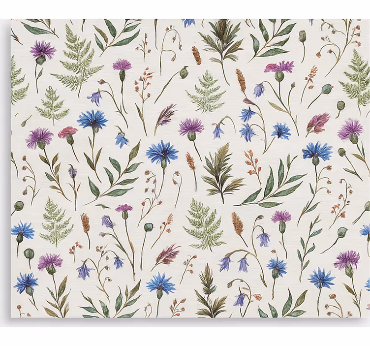 Cortina roller living comedor patrón de prado de flores silvestre - TenVinilo