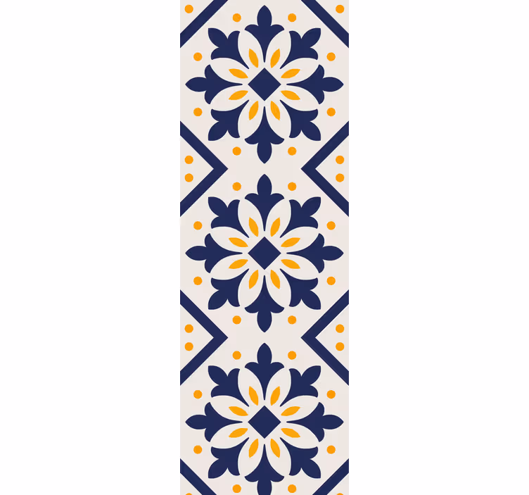 Cortina roller cocina azul con vibrantes azulejos amarillos - TenVinilo