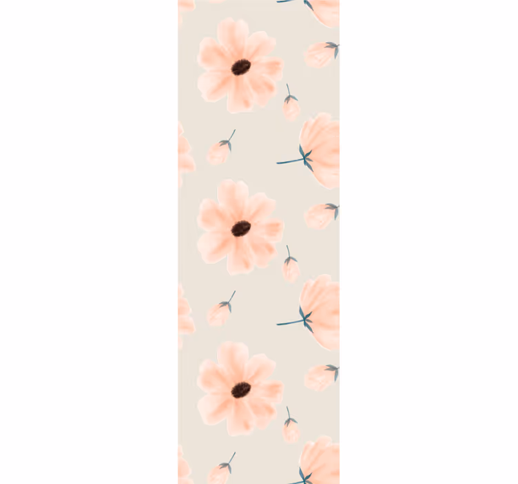 Cortina roller comedor gran flores acuarela fondo beige - TenVinilo