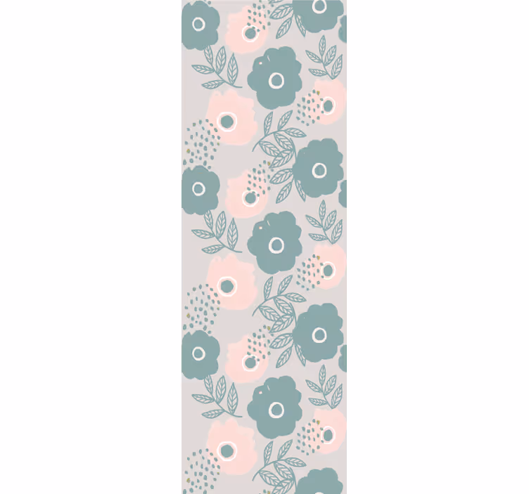 Cortina roller comedor flores acuareladas rosas y azules - TenVinilo