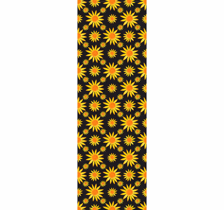 Cortina roller comedor girasoles sobre fondo negro - TenVinilo