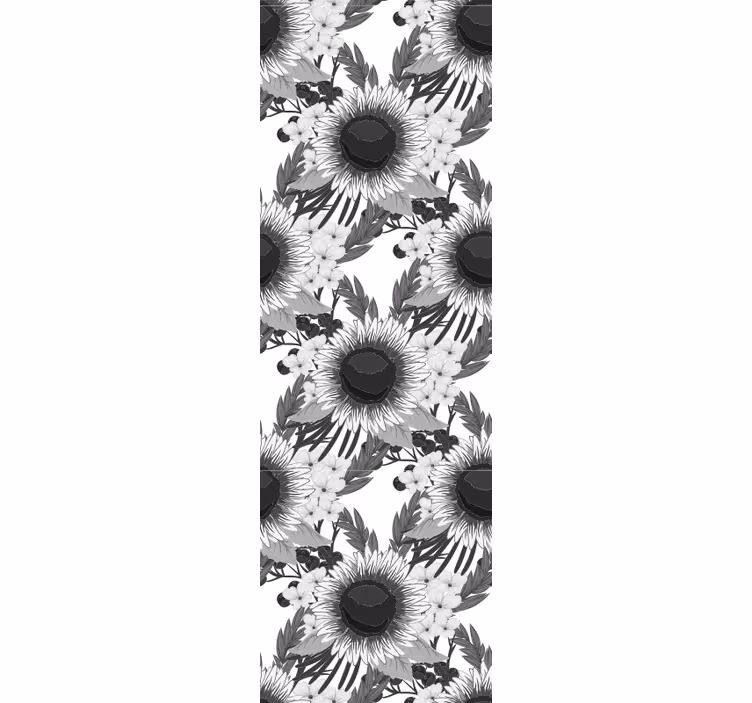 Cortina roller comedor girasoles blanco y negro - TenVinilo