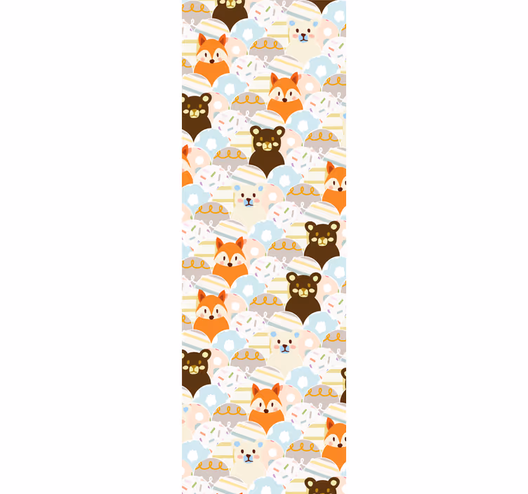 Cortina roller infantil diseño de patchwork oso y zorro - TenVinilo