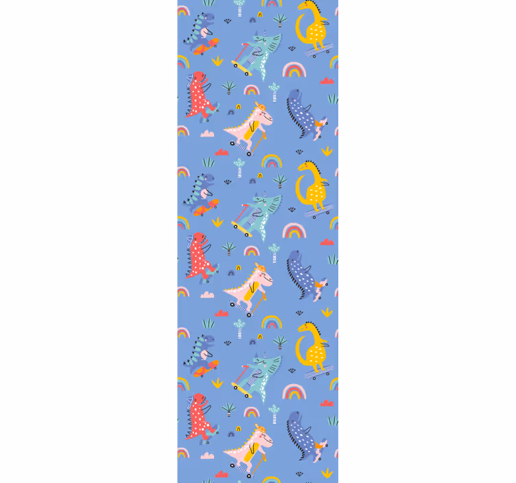 Cortina roller infantil dinosaurios patinadores - TenVinilo