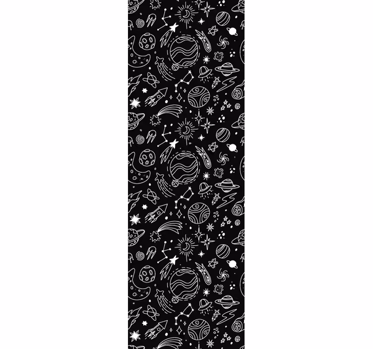 Cortina roller infantil cósmica en blanco y negro - TenVinilo