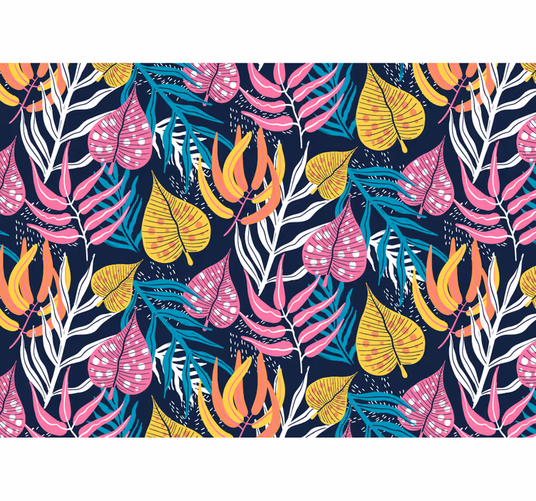 Cortina roller cocina hojas multicolores fondo azul - TenVinilo