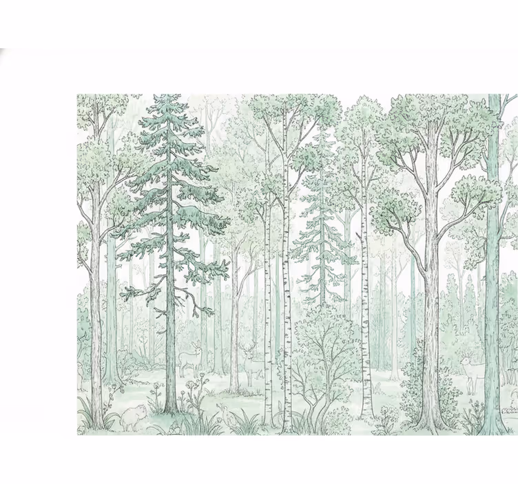 Cortina roller blanca bosque mint dibujado - TenVinilo
