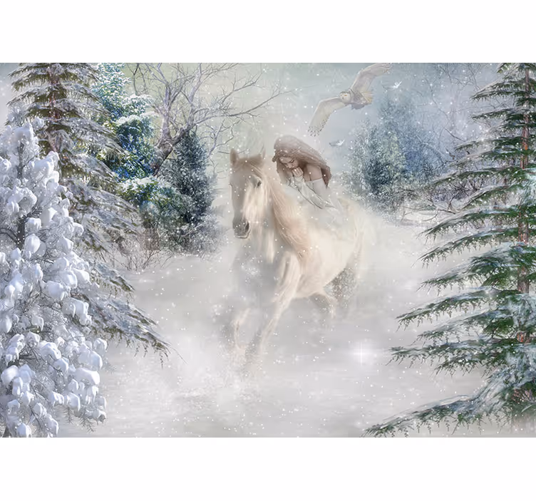 Cortina roller blanca fotomural con caballos en la nieve - TenVinilo