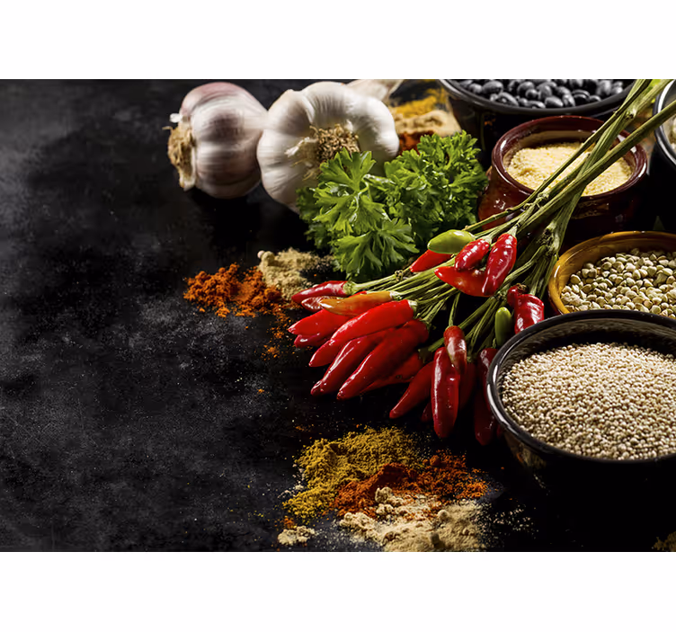 Cortina roller negra cocina con especias - TenVinilo
