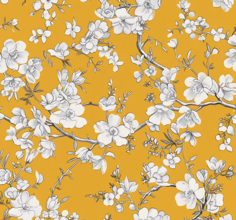Cortina roller amarilla con estampado floral vintage - TenVinilo