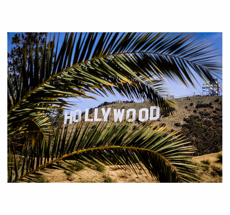 Cortina roller living comedor cartel de hollywood y árbol - TenVinilo