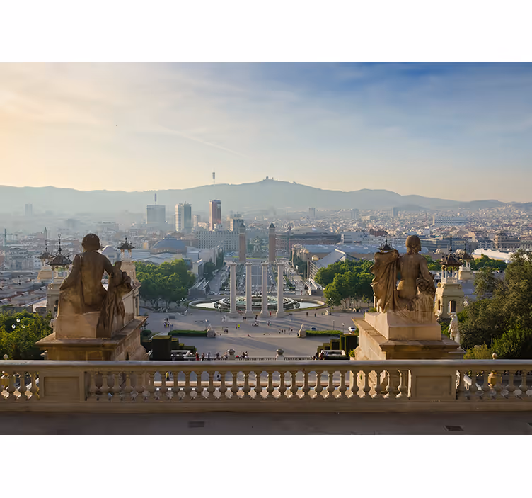 Cortina roller living comedor fotomural barcelona montjuic - TenVinilo