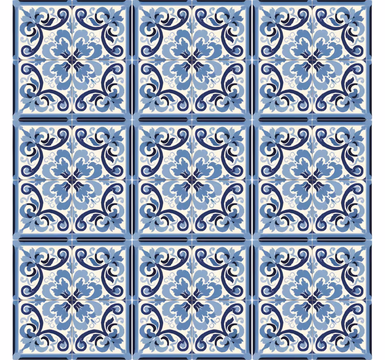 Cortina roller azul con patrón floral azul y blanco - TenVinilo