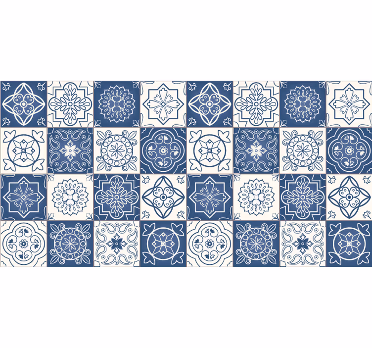 Cortina roller azul estampado de azulejos - TenVinilo
