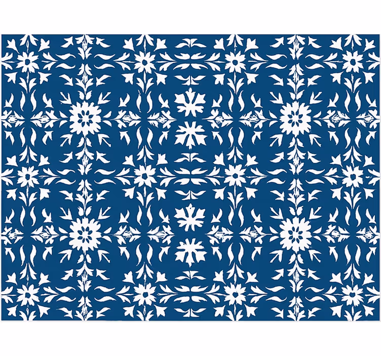 Cortina roller azul patrón de azulejos blancos - TenVinilo