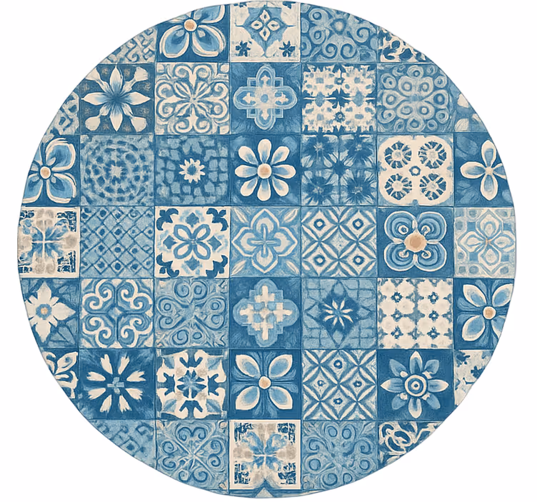 Cortina roller azul azulejos de mosaico circular - TenVinilo