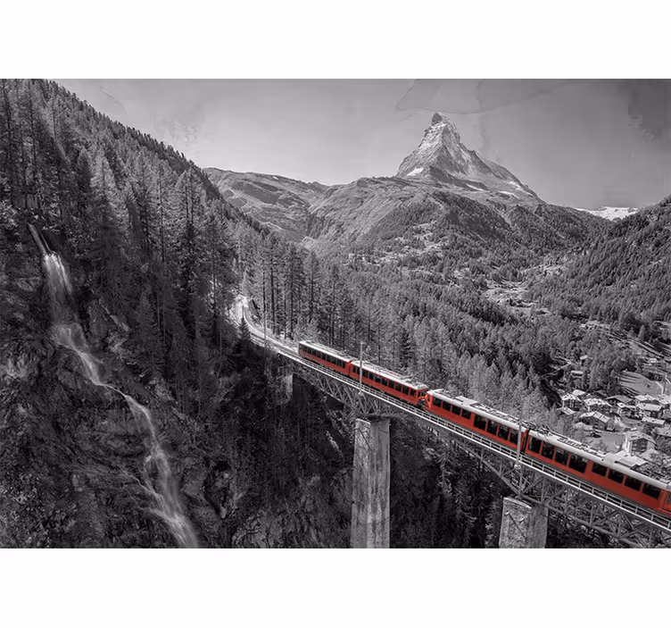 Cortina roller living comedor tren rojo en puente - TenVinilo