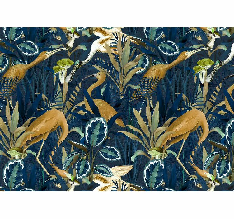 Cortina roller living comedor pájaros en hojas de selva - TenVinilo