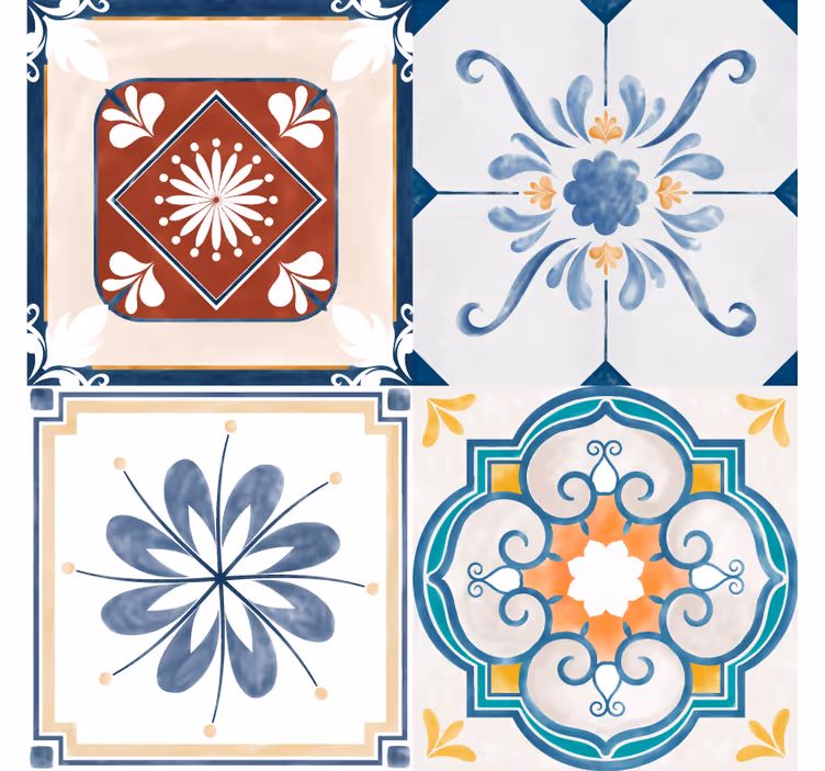 Cortina roller habitación azulejos vintage - TenVinilo
