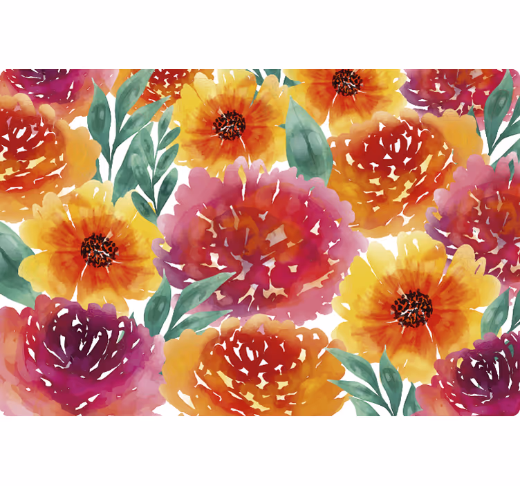 Cortina roller habitación azulejo floral colorido - TenVinilo