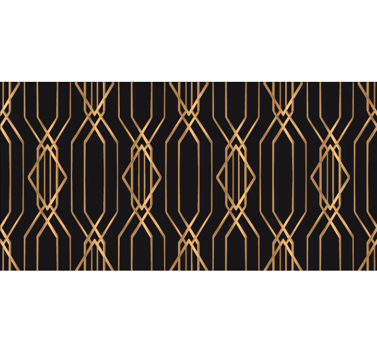 Cortina roller habitación diseño geométrico negro y dorado - TenVinilo