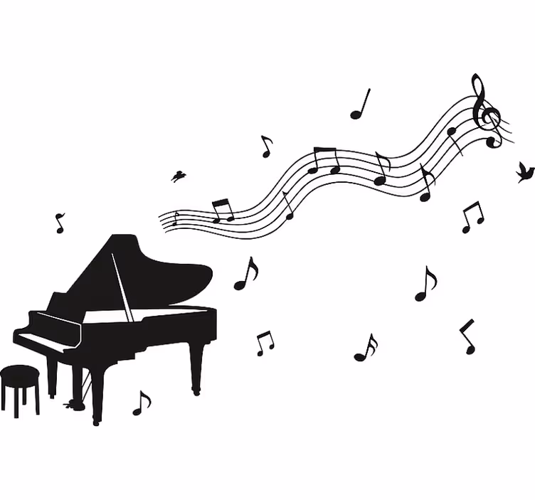 Cortina roller blanca piano con notas musicales - TenVinilo