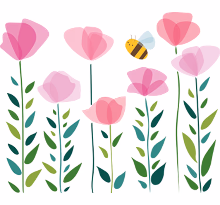 Cortina roller infantil flores rosas y abeja - TenVinilo