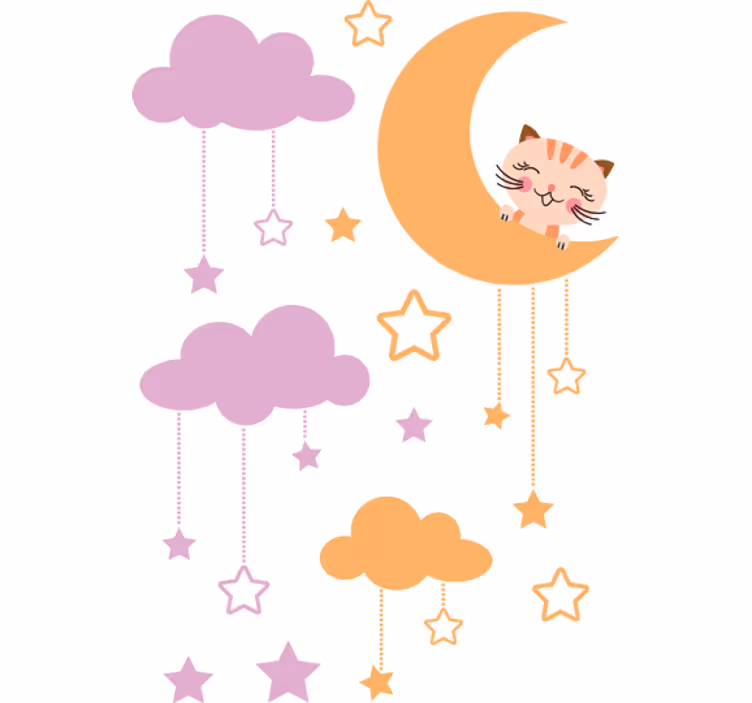Cortina roller infantil sticker luna y gato - TenVinilo