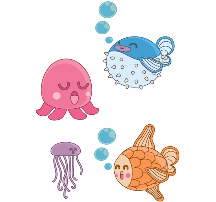 Cortina roller infantil sticker de peces ilustrados - TenVinilo