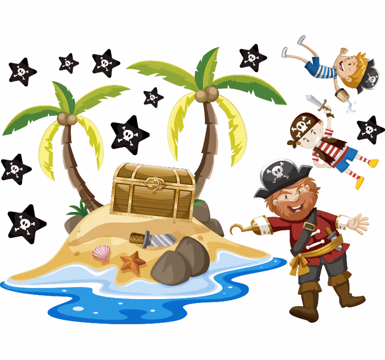 Cortina roller infantil piratas y palmeras - TenVinilo