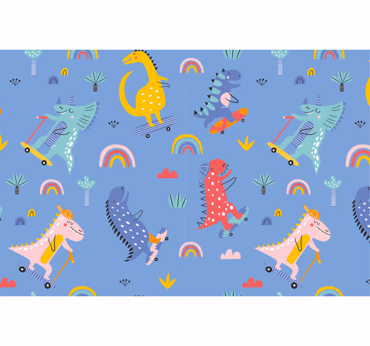 Cortina roller infantil dinosaurios patinadores adorables - TenVinilo