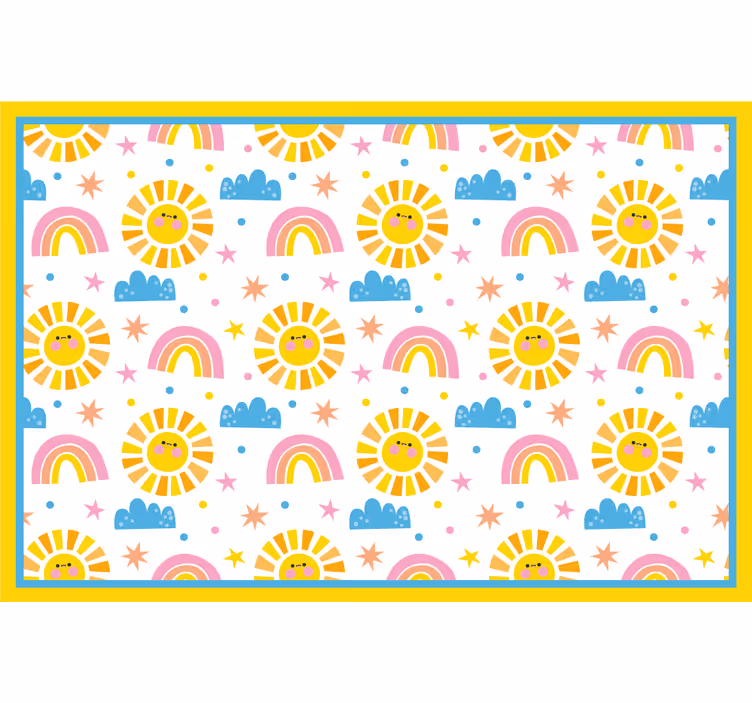 Cortina roller infantil arcoíris, soles y nubes blancas - TenVinilo