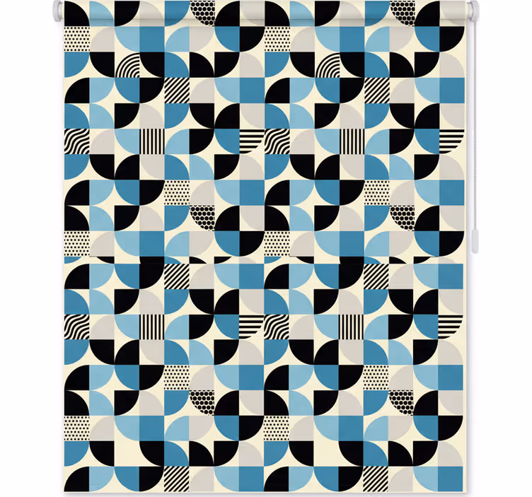 Cortina roller cocina patrón bauhaus azul retro - TenVinilo