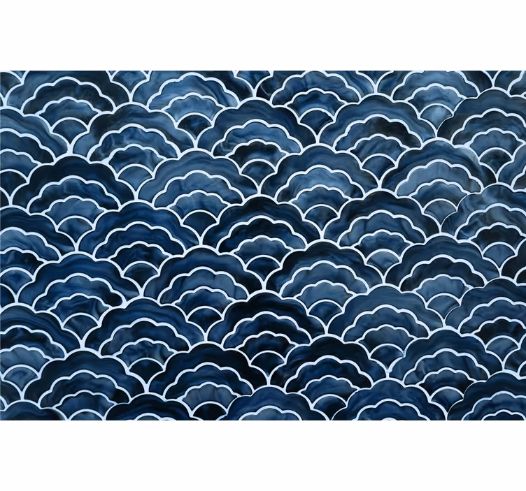Cortina roller azul patrón de olas japonés - TenVinilo