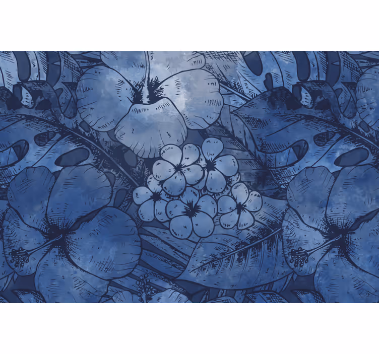 Cortina roller azul flores acuarela azul - TenVinilo