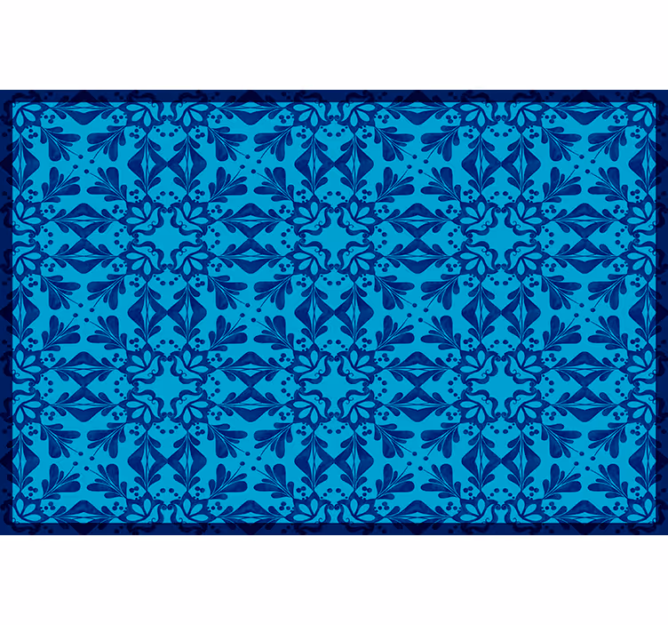Cortina roller azul con mantel mosaico floral - TenVinilo