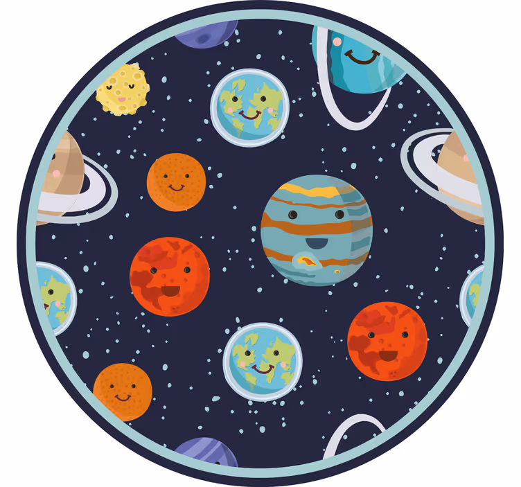 Cortina roller infantil círculo de planetas sonrientes - TenVinilo
