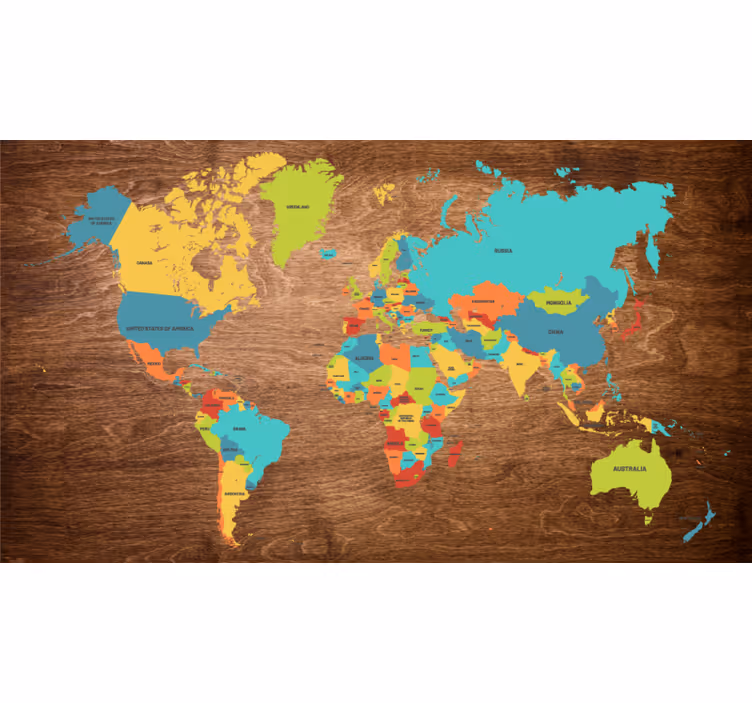 Cortina roller infantil mapa mundi tríptico de madera - TenVinilo