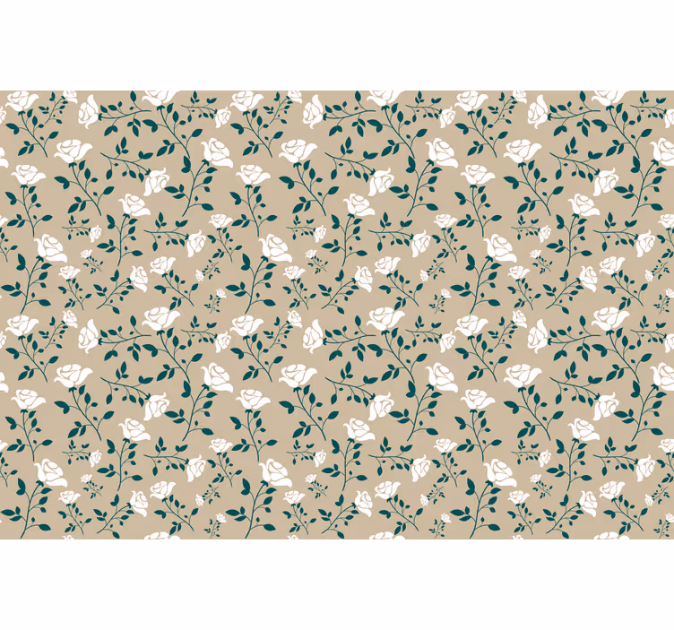Cortina roller beige con patrón de rosas vintage blancas - TenVinilo