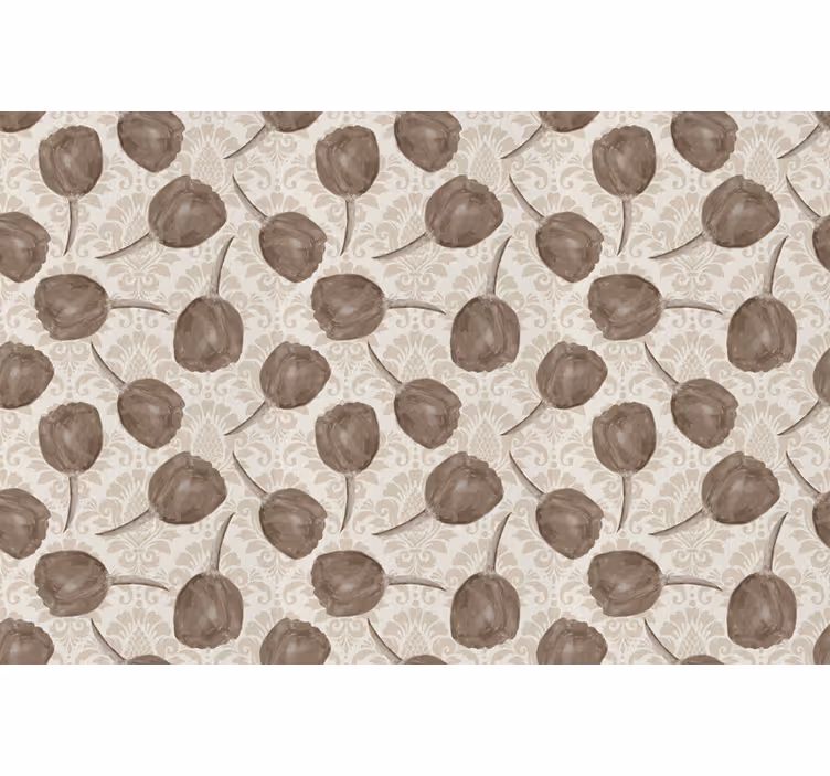 Cortina roller beige con tulipanes grises y scrolls - TenVinilo
