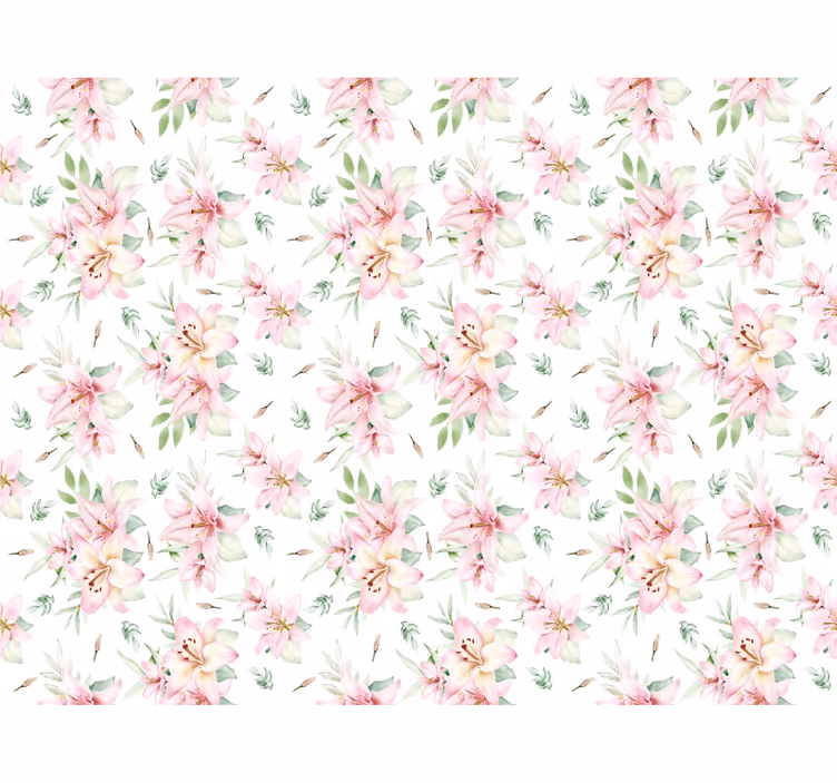Cortina roller blanca diseño floral lirios acuarelados - TenVinilo