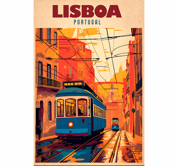 Cortina roller vintage ilustración del tranvía de lisboa - TenVinilo