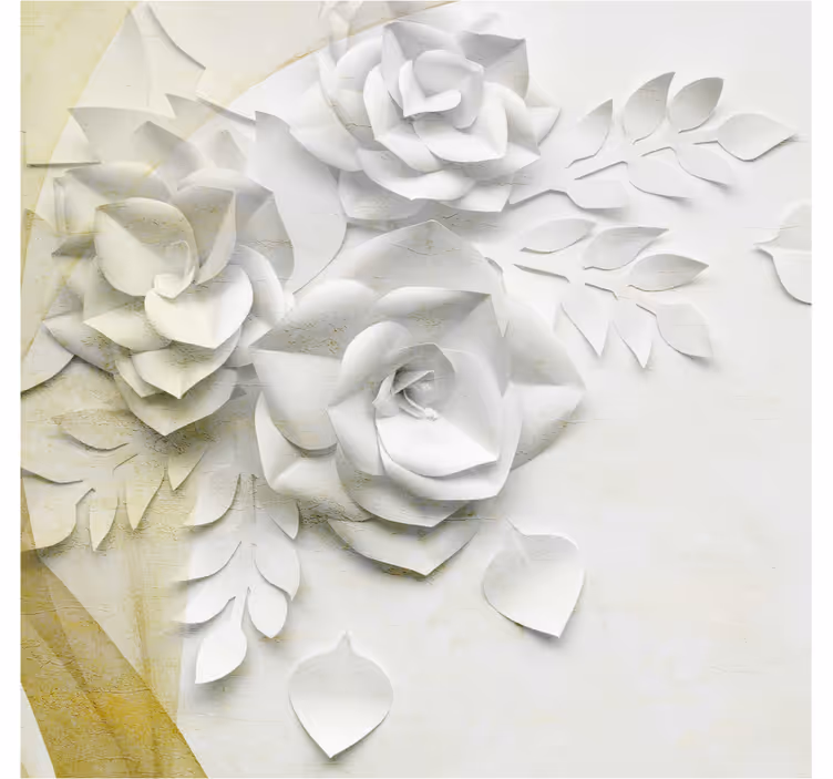 Cortina roller baño flores elegantes doradas y blancas - TenVinilo