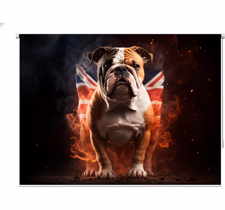 Cortina roller juvenil bulldog británico en llamas - TenVinilo