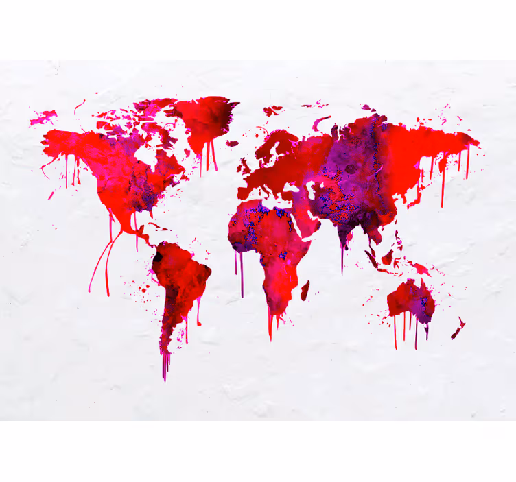 Cortina roller roja mapa mundial acuarela roja - TenVinilo
