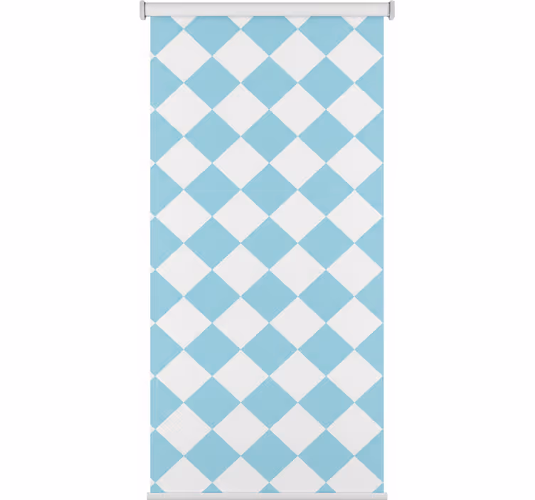 Cortina roller pasillo diseño cuadrado azul y blanco - TenVinilo