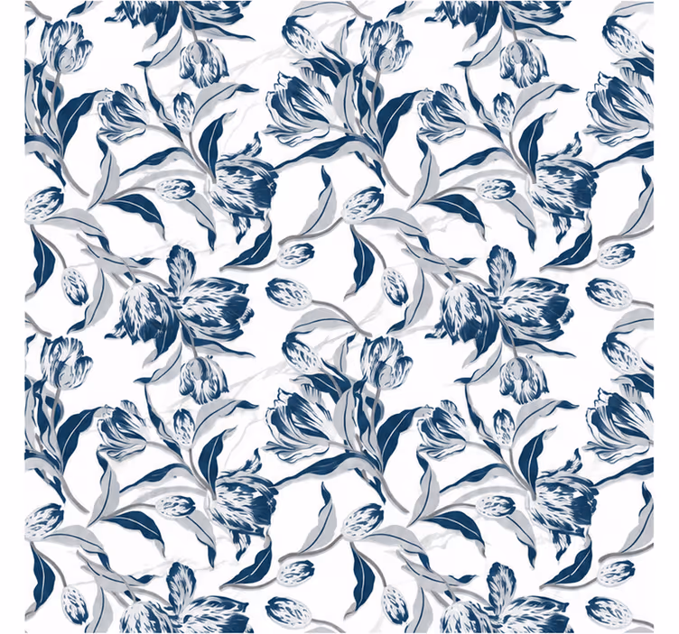 Cortina roller azul con patrón floral vintage claro - TenVinilo