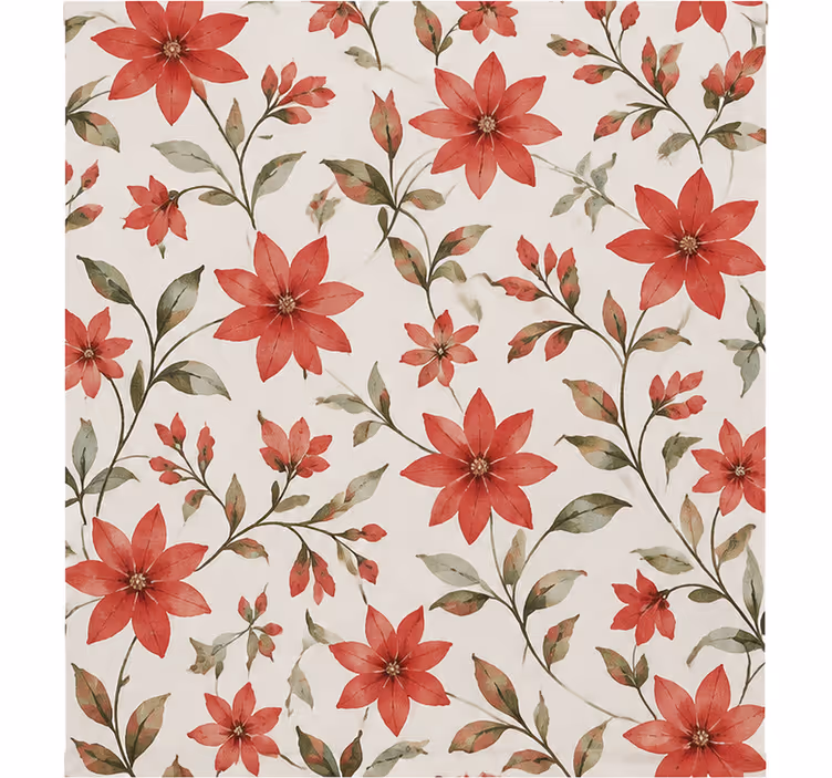 Cortina roller roja con patrón de estrella floral - TenVinilo