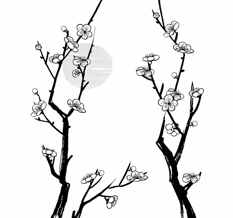 Estor floral Ilustración acuarela flores de cerezo - TenVinilo