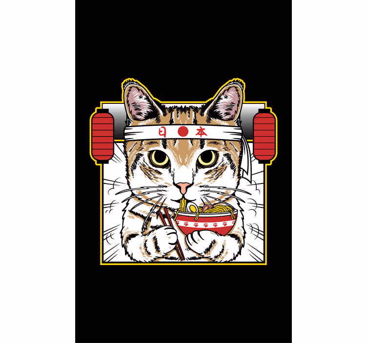 Cortina roller animales gato que come fideos - TenVinilo